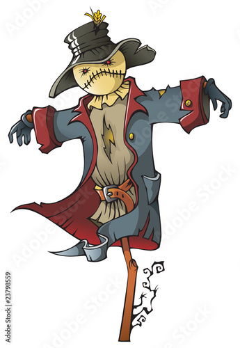 Fototapeta Evil scarecrow wearing old military uniform, vector