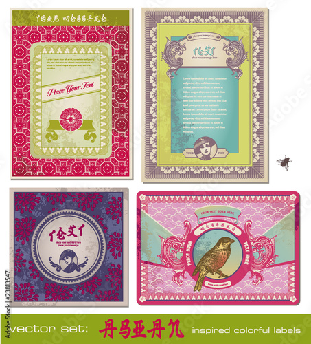 asia-style detailed labels in vibrant colors