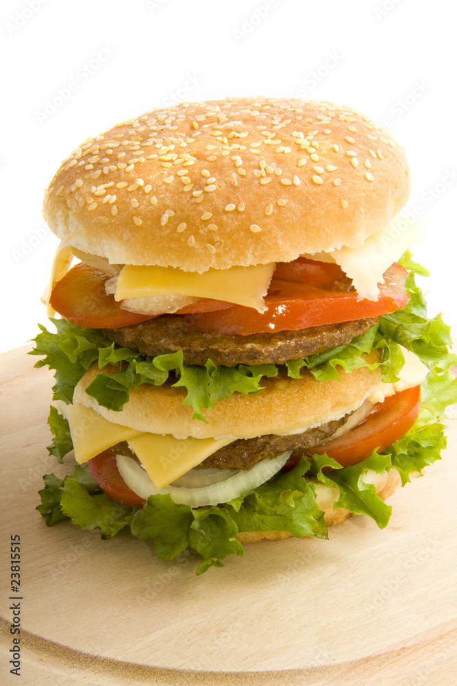 Burger on wood Burger on wood
