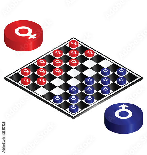 Battle of the sexes played out on a checkers board