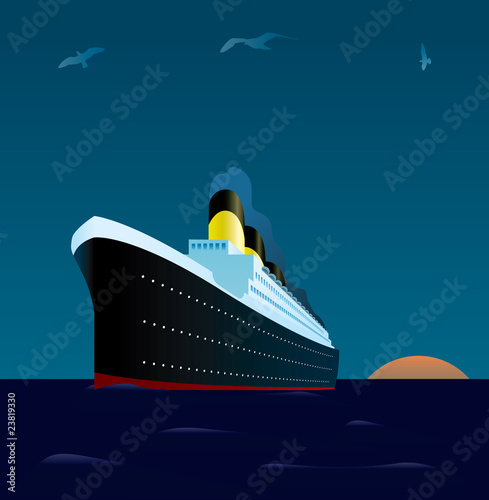 cruise liner at sunset