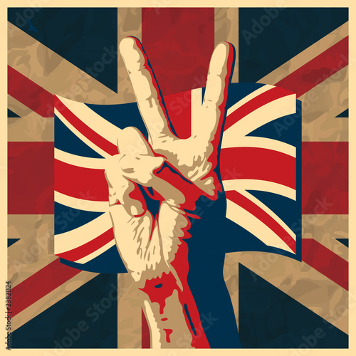 The Victory sign with UK flag background