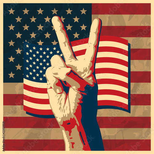 The Victory sign with USA flag background