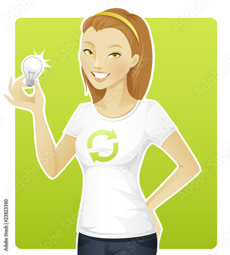 Eco-friendly woman hold a lamp