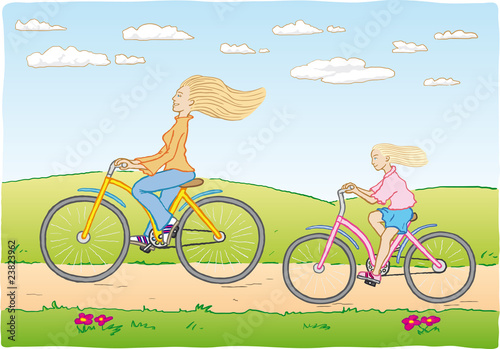 madre e figlia in bicicletta