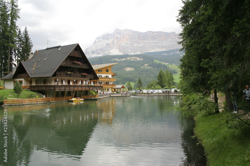 Fototapeta premium Corvara in summer holiday under cloudy sky