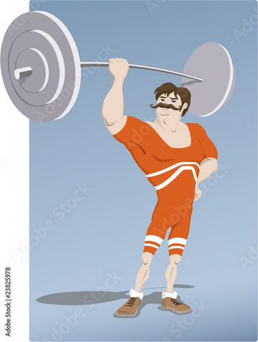 Retro-styled athlete with barbell