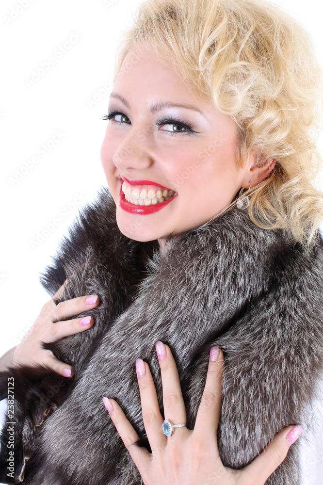 picture of surprised woman with fur collar picture of surprised woman with fur collar