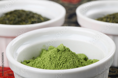 Tea collection - focus on matcha green tea powder