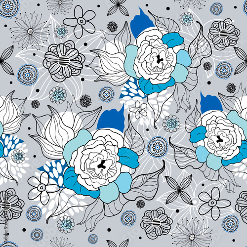 Floral blue seamless patterns