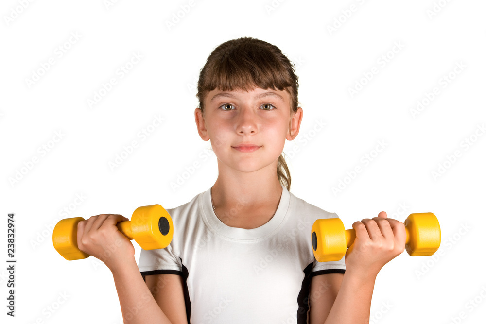 The girl with dumbbells The girl with dumbbells