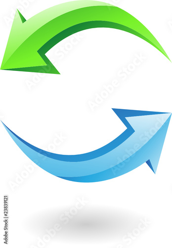 3d glossy refresh icon, green and blue arrows