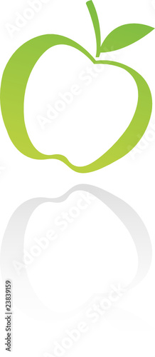 Line art green apple isolated on white