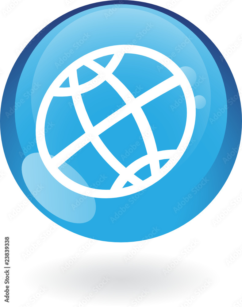 Glossy globe in blue button isolated on white Glossy globe in blue button isolated on white