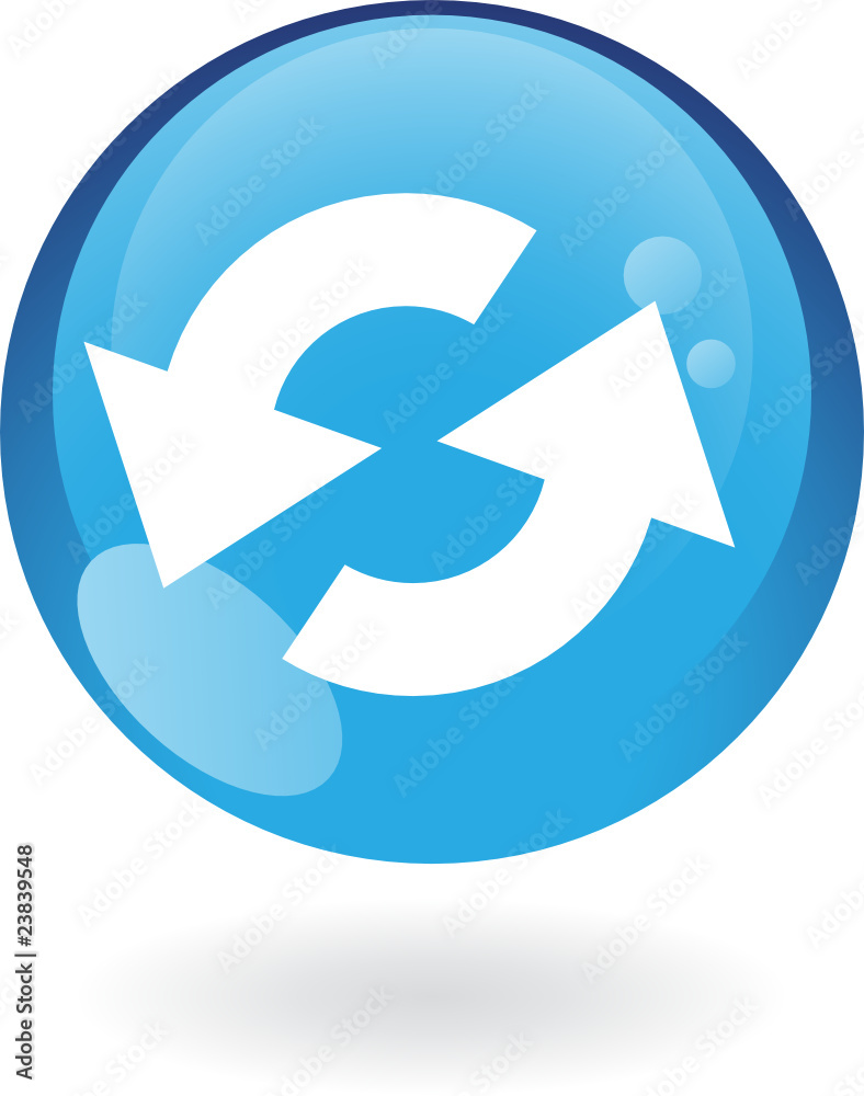 Glossy refresh in blue button isolated on white Glossy refresh in blue button isolated on white
