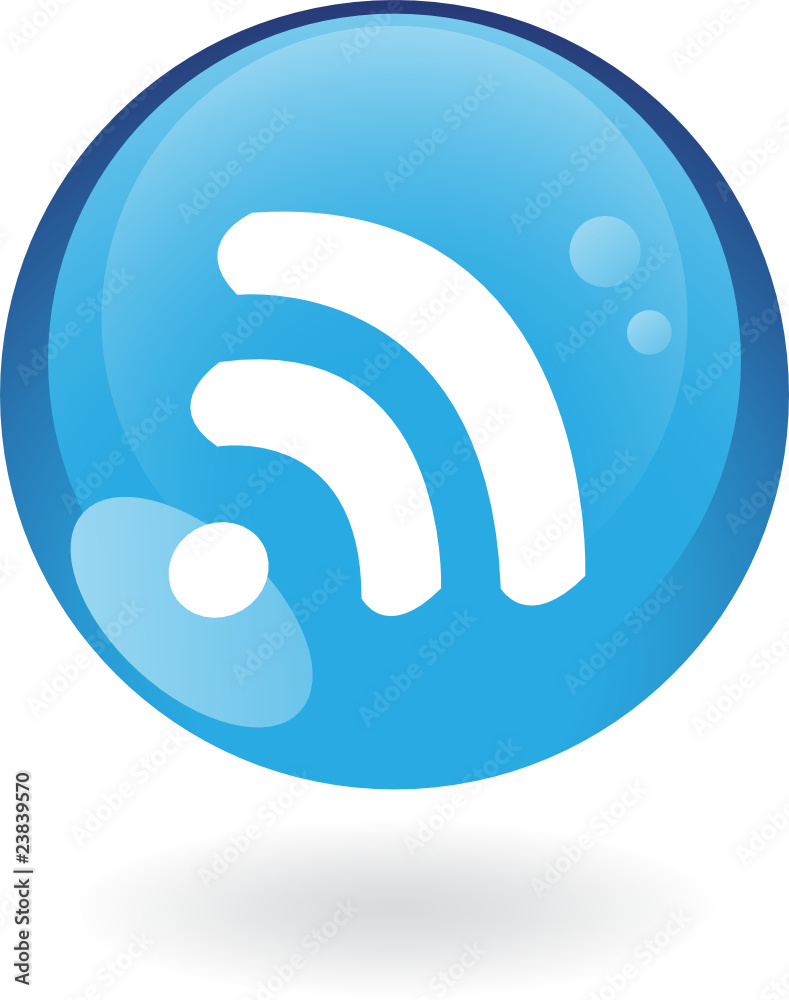 Glossy rss in blue button isolated on white Glossy rss in blue button isolated on white