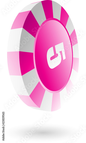 Pink roulette chip isolated on white