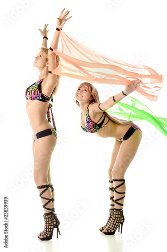 two dancer girl with bright wings on white background photo