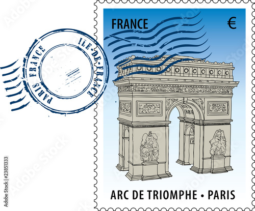 Postmark with sight of The Arc de Triomphe (Arch of Triumph)