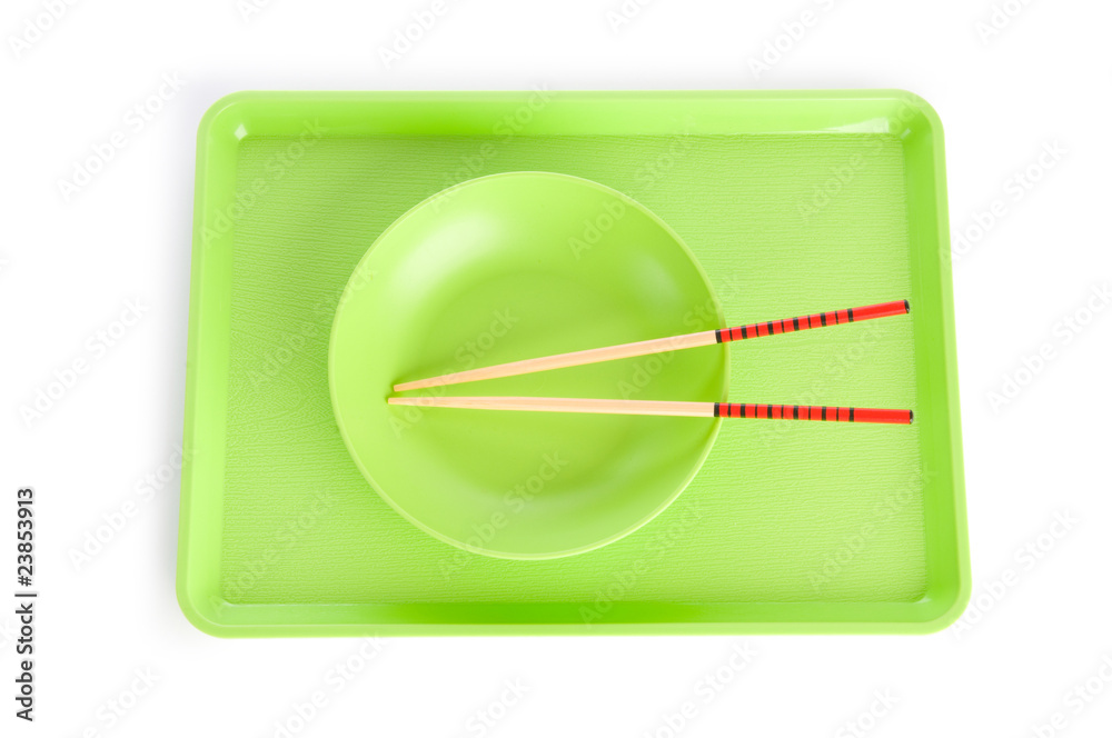 Asian food concept with plate and chopsticks Asian food concept with plate and chopsticks
