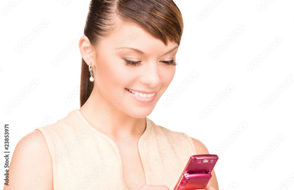 happy woman with cell phone