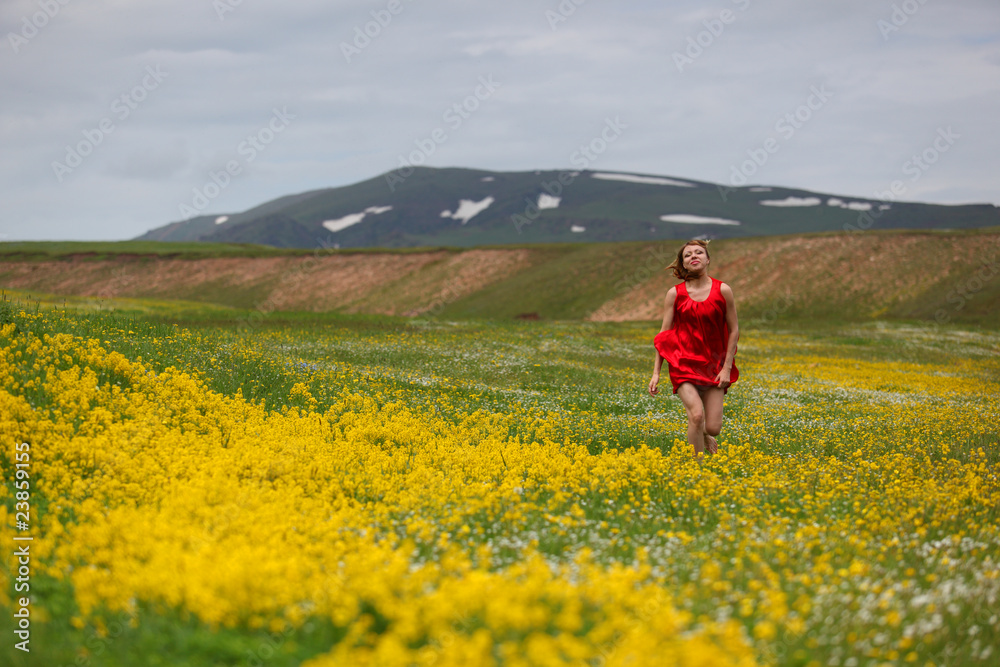 The girl in a blossoming field