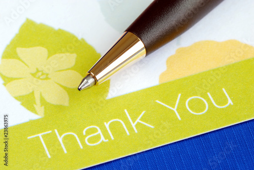 Write the thank you card isolated on blue