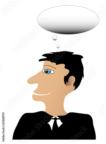 Foto Caricature Men thinking alone, frame bubble for thoughts
