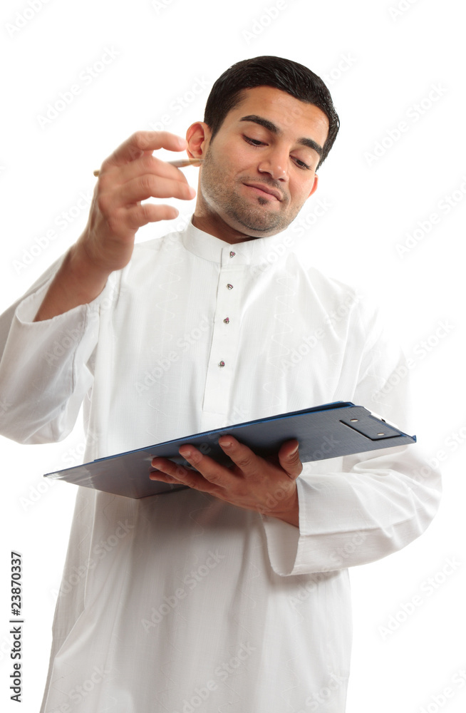 Middle eastern business man writing Middle eastern business man writing