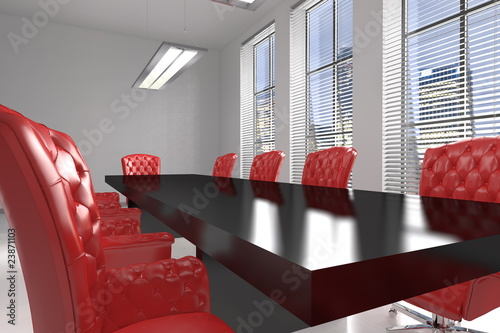 Sala riunioni con sedie rosse photo