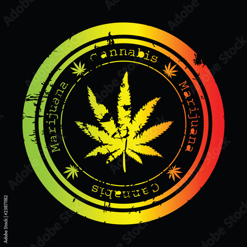 Grunge stamp with marijuana leaf