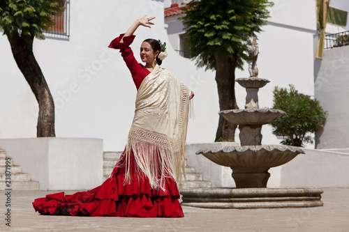 Traditional Woman Spanish Flamenco Dancer In Red Dress