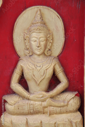 buddha image on door of temple  Wat Nong Sim Noi  Borabue