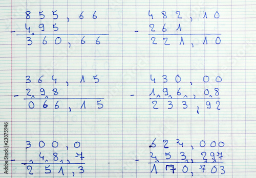 techniques opératoires, soustractions posées, cahier d'élève