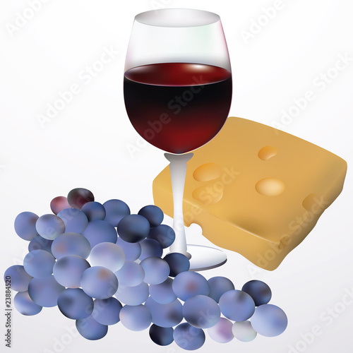 Wine, cheese and grapes.