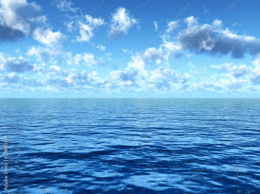 cloudy blue sky above a blue surface of the sea cloudy blue sky above a blue surface of the sea