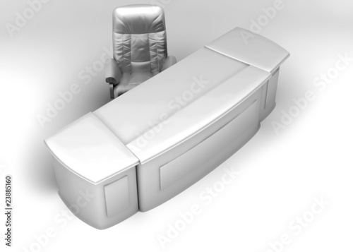 table and armchair on a whi...