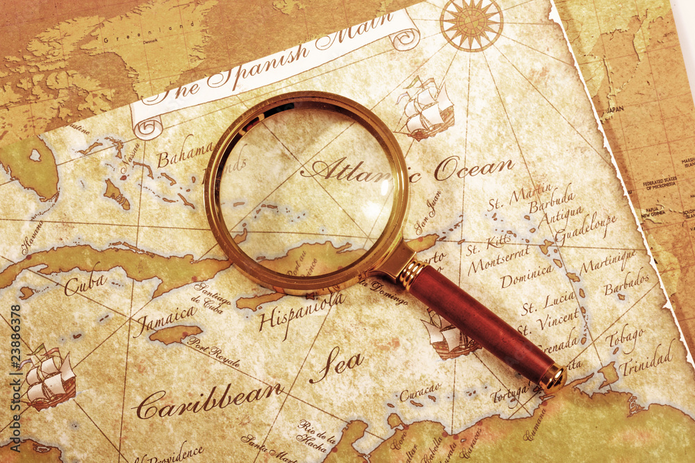 An Magnifier on a Treasure map background