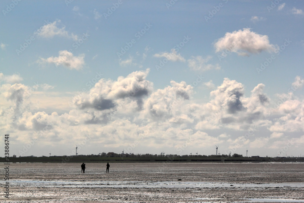 silhouettes on mudflat