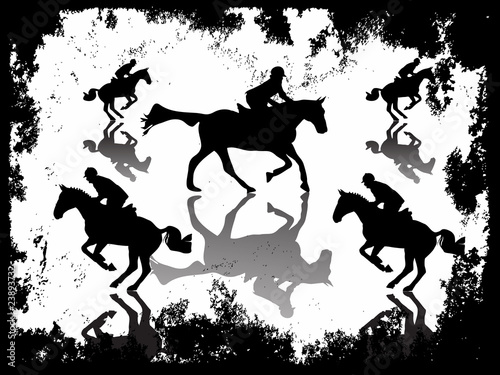 Springreiter-Silhouetten im Grungerahmen