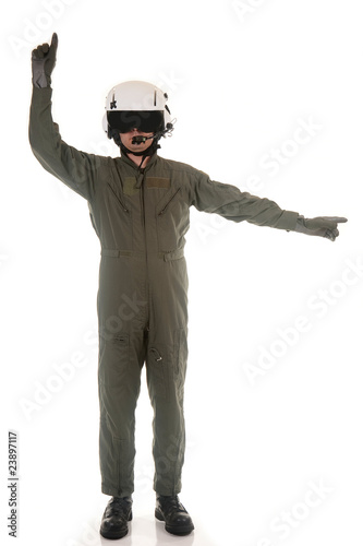 Military pilot marshalling aircraft