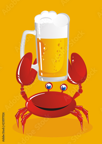 The crab holds a mug of light beer