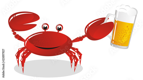The crab holds a mug of light beer
