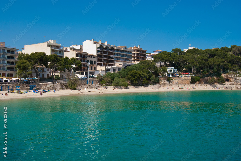 Porto Cristo beach, view from the port, Majorca, Spain