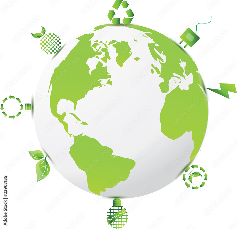 Green planet with symbols