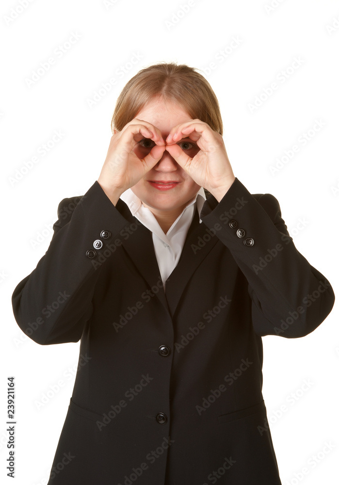 young business woman hands like binoculars