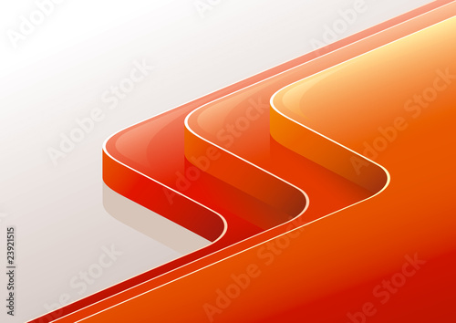 Abstract glossy red orange 3D perspective steps.