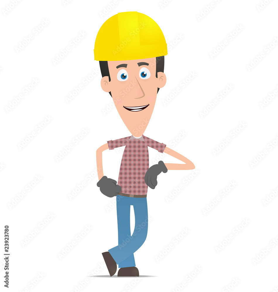 Builder stands next to a blank place Builder stands next to a blank place