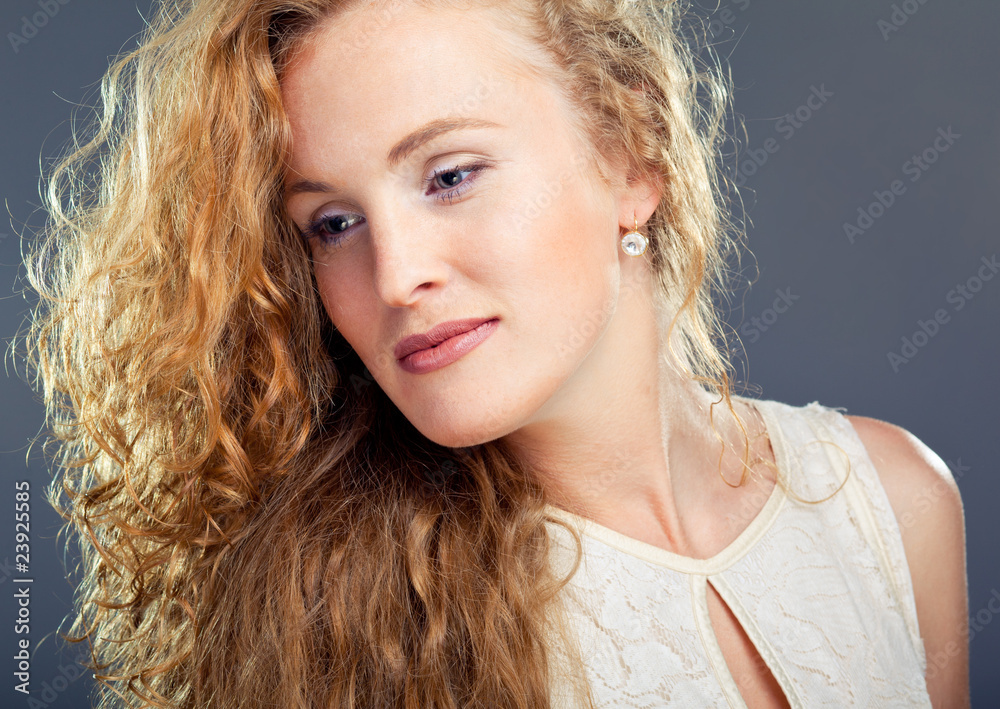 Portrait of beautiful lady on blue Portrait of beautiful lady on blue