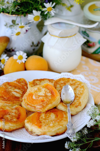 Pancakes with apricot inside.